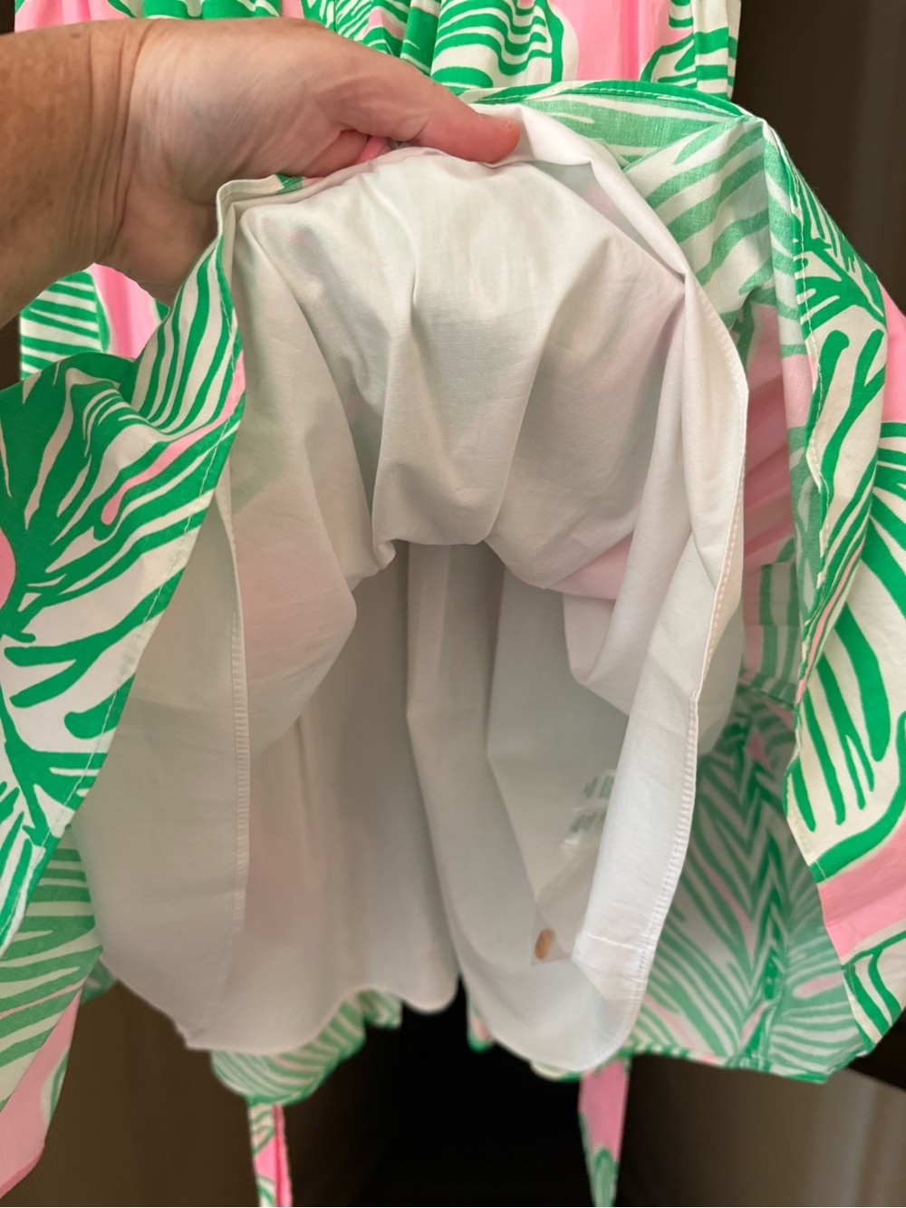 NWT Lilly Pulitzer Pink/Green Trisha Stretch Shirtdress: Who Let the Fronds Out - Picture 9 of 11